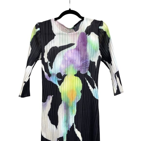 Nancy Yang Art-Inspired Midi Dress Abstract Floral Pleated Medium NWT - Picture 5 of 7